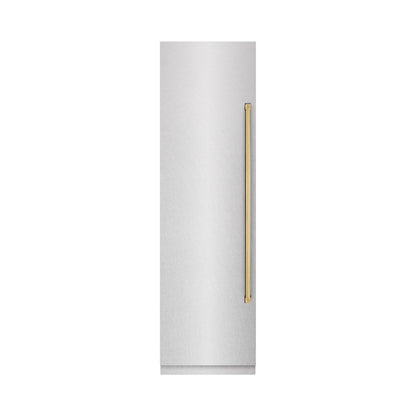 ZLINE Autograph Edition 24 in. 12.4 cu. ft. Column Freezer in Satin Stainless Steel with Graphite Gray Interior and Polished Gold Accents (RCFVZ-SN-24-G)