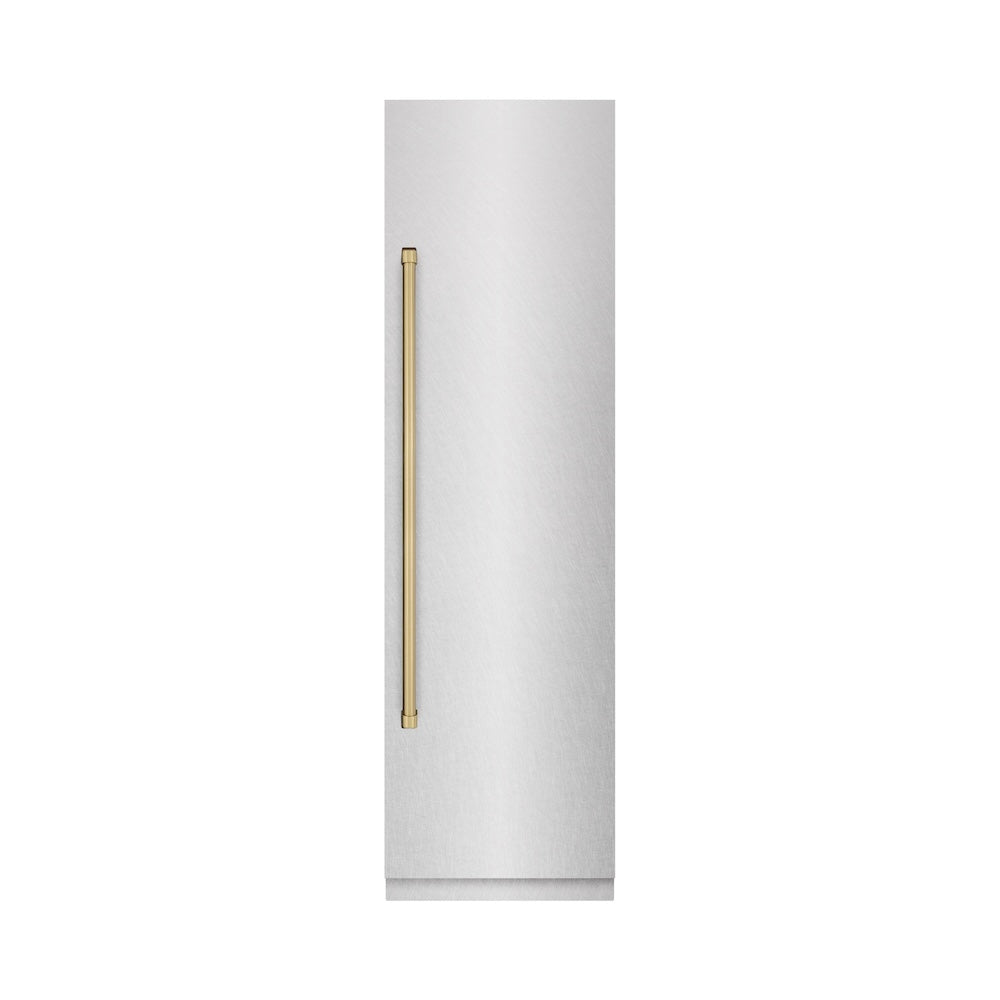 ZLINE Autograph Edition 24 in. 12.5 cu. ft. Column Refrigerator in Satin Stainless Steel with Graphite Gray Interior and Champagne Bronze Accents (RCRVZ-SN-24-CB)
