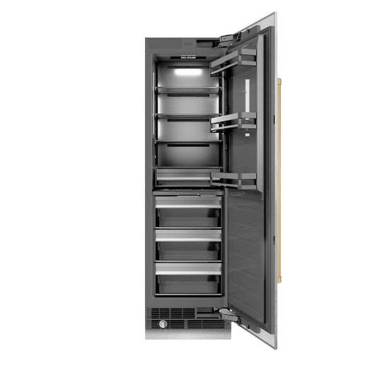 ZLINE Autograph Edition 24 in. 12.5 cu. ft. Column Refrigerator in Satin Stainless Steel with Graphite Gray Interior and Champagne Bronze Accents (RCRVZ-SN-24-CB)