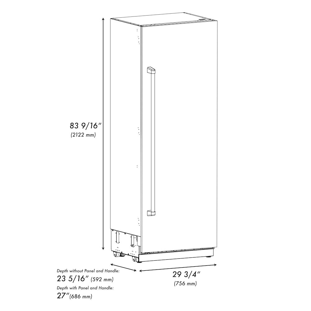 ZLINE Autograph Edition 30 in. 16.7 cu. ft. Column Refrigerator in Satin Stainless Steel with Graphite Gray Interior and Polished Gold Accents (RCRVZ-SN-30-G)