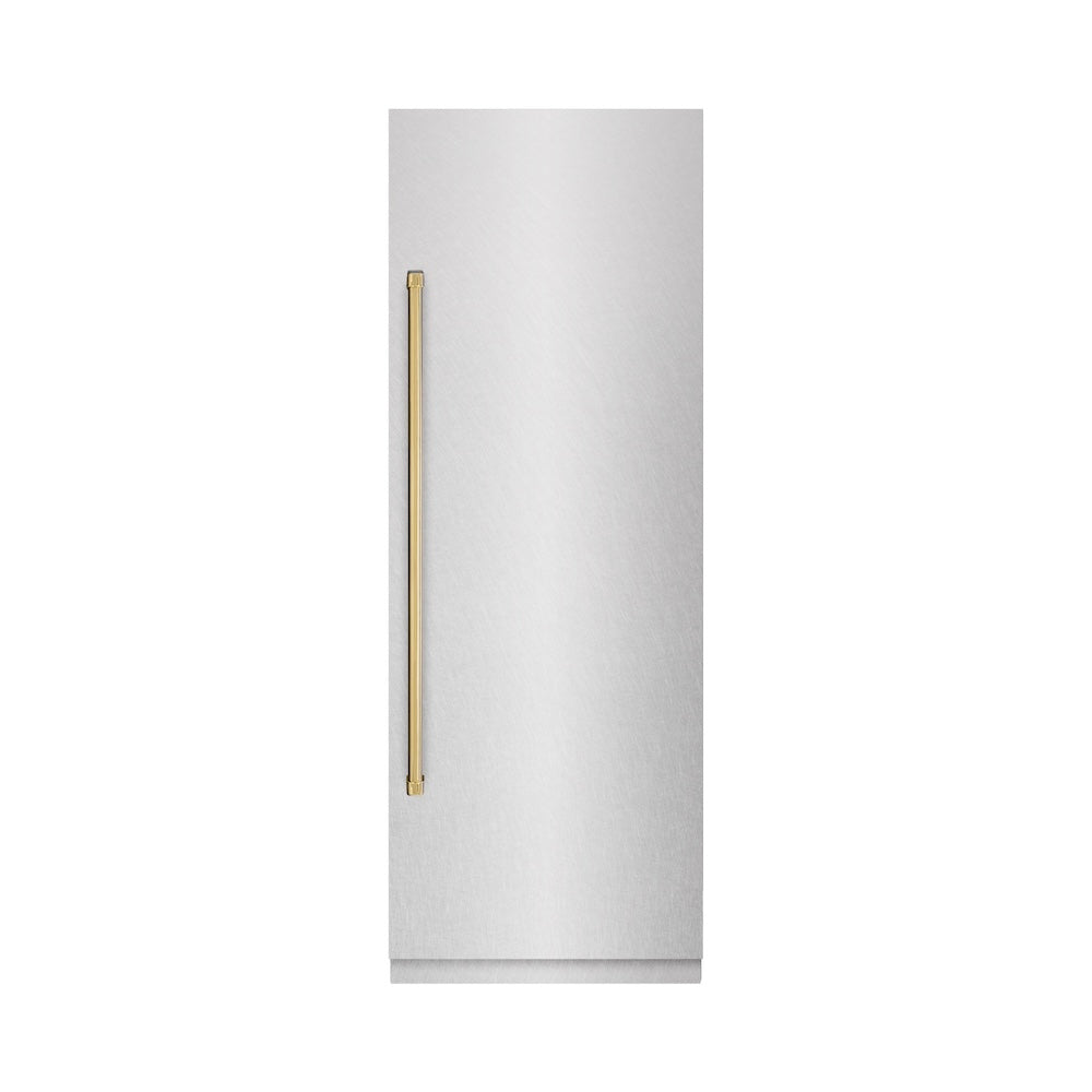 ZLINE Autograph Edition 30 in. 16.7 cu. ft. Column Refrigerator in Satin Stainless Steel with Graphite Gray Interior and Polished Gold Accents (RCRVZ-SN-30-G)