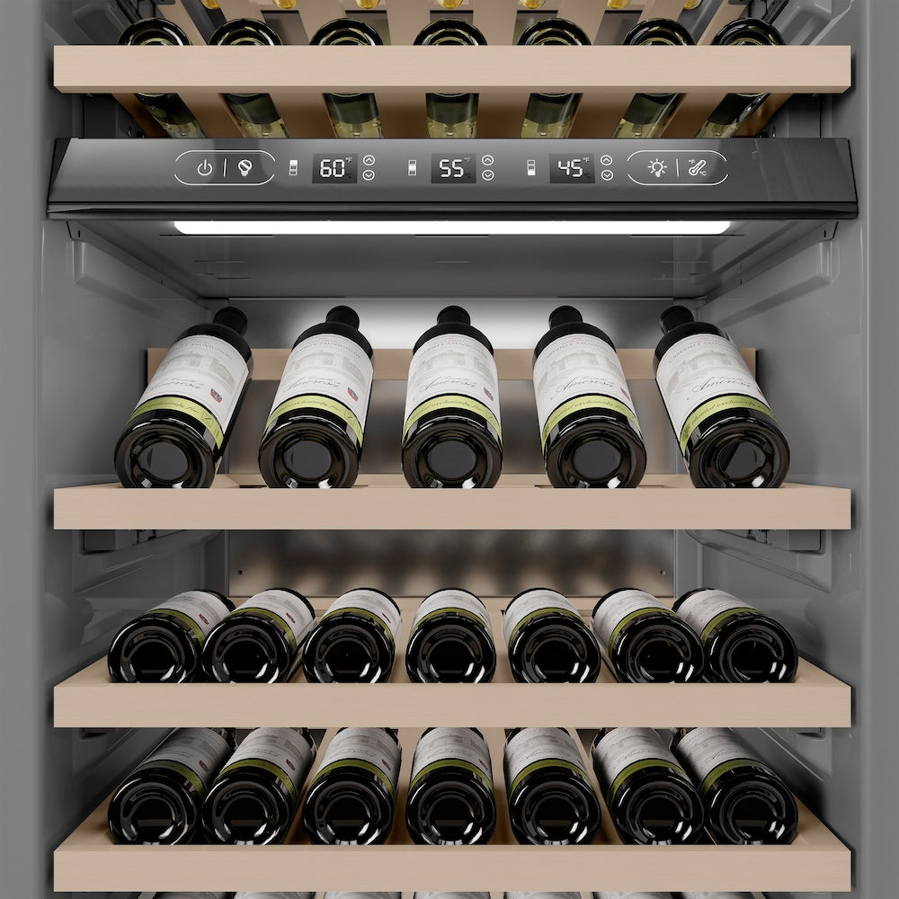 ZLINE 24 in. 12.4 cu. ft. Triple Zone 100 Bottle Column Wine Cooler in Satin Stainless Steel (RCWV-SN-24)