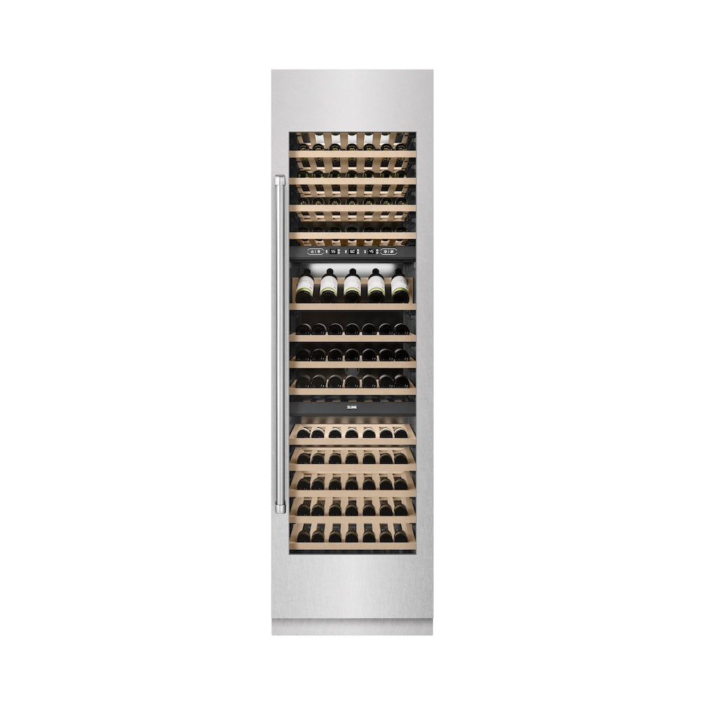 ZLINE 24 in. 12.4 cu. ft. Triple Zone 100 Bottle Column Wine Cooler in Satin Stainless Steel (RCWV-SN-24)