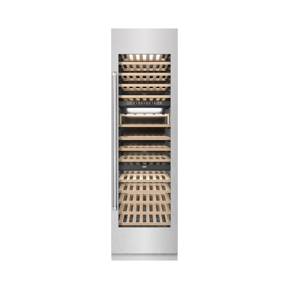 ZLINE 24 in. 12.4 cu. ft. Triple Zone 100 Bottle Column Wine Cooler in Satin Stainless Steel (RCWV-SN-24)