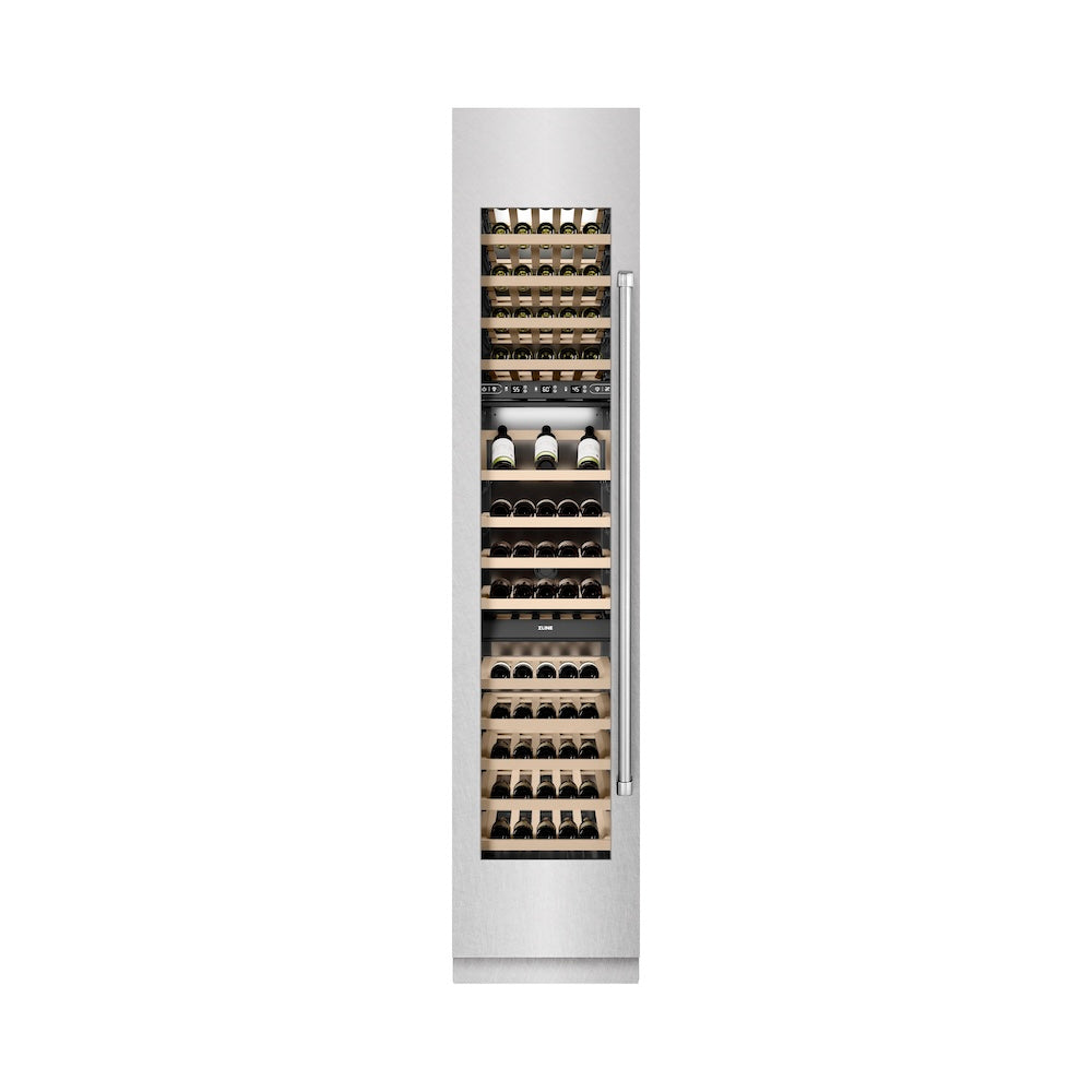 ZLINE 18 in. 9.0 cu. ft. Triple Zone 68 Bottle Left Hinge Column Wine Cooler in Satin Stainless Steel (RCWVL-SN-18)