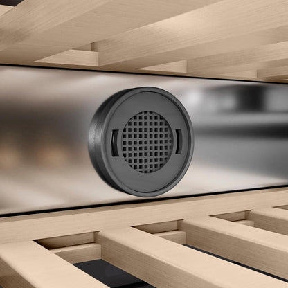 ZLINE Autograph Edition 18 in. 9.0 cu. ft. Triple Zone 68 Bottle Left Hinge Column Wine Cooler in Satin Stainless Steel with Polished Gold Accents (RCWVLZ-SN-18-G)