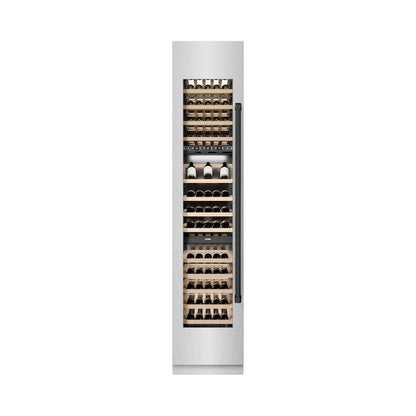 ZLINE Autograph Edition 18 in. 9.0 cu. ft. Triple Zone 68 Bottle Left Hinge Column Wine Cooler in Satin Stainless Steel with Matte Black Accents (RCWVLZ-SN-18-MB)