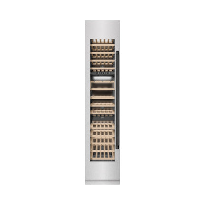 ZLINE Autograph Edition 18 in. 9.0 cu. ft. Triple Zone 68 Bottle Left Hinge Column Wine Cooler in Satin Stainless Steel with Matte Black Accents (RCWVLZ-SN-18-MB)