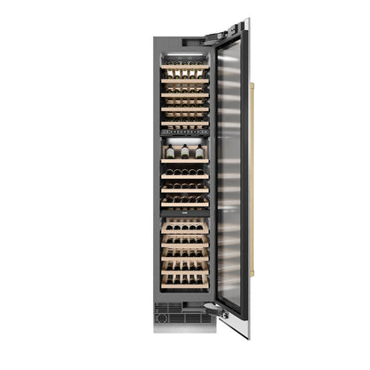 ZLINE Autograph Edition 18 in. 9.0 cu. ft. Triple Zone 68 Bottle Right Hinge Column Wine Cooler in Satin Stainless Steel with Champagne Bronze Accents (RCWVRZ-SN-18-CB)