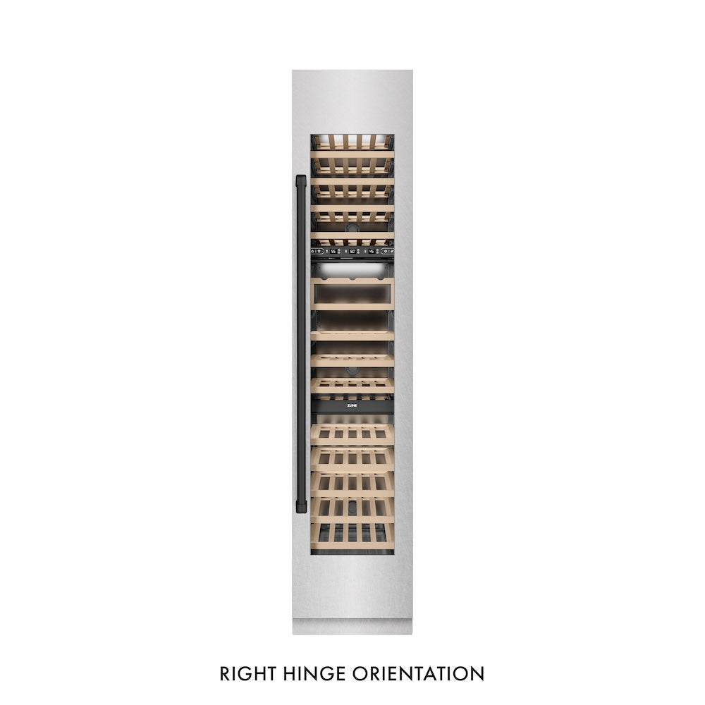 ZLINE Autograph Edition 18 in. 9.0 cu. ft. Triple Zone 68 Bottle Right Hinge Column Wine Cooler in Satin Stainless Steel with Matte Black Accents (RCWVRZ-SN-18-MB)
