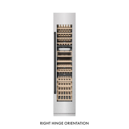 ZLINE Autograph Edition 18 in. 9.0 cu. ft. Triple Zone 68 Bottle Right Hinge Column Wine Cooler in Satin Stainless Steel with Matte Black Accents (RCWVRZ-SN-18-MB)