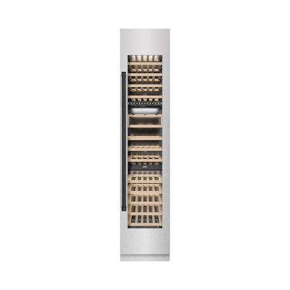 ZLINE Autograph Edition 18 in. 9.0 cu. ft. Triple Zone 68 Bottle Right Hinge Column Wine Cooler in Satin Stainless Steel with Matte Black Accents (RCWVRZ-SN-18-MB)