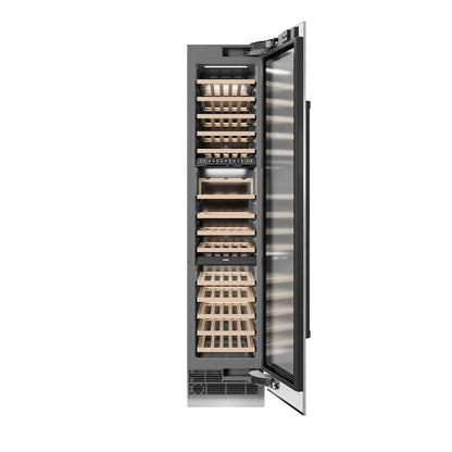 ZLINE Autograph Edition 18 in. 9.0 cu. ft. Triple Zone 68 Bottle Right Hinge Column Wine Cooler in Satin Stainless Steel with Matte Black Accents (RCWVRZ-SN-18-MB)