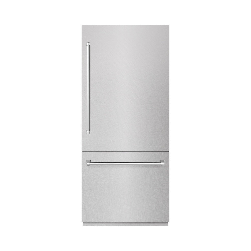 ZLINE 36 in. 19.8 cu. ft. Built-In Bottom Freezer Refrigerator with Water Dispenser and Ice Maker in Satin Stainless Steel with Graphite Gray Interior (GRBIT-SN-36)