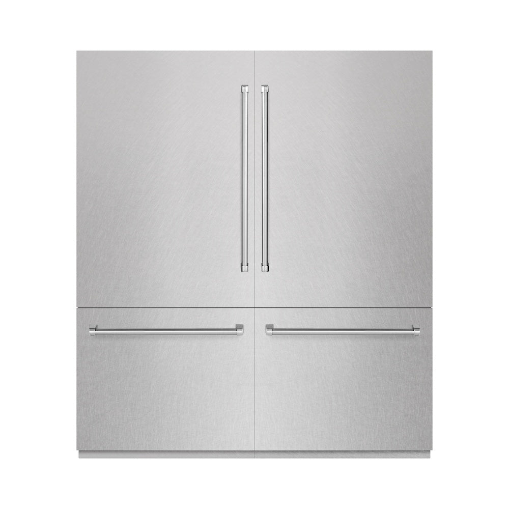 ZLINE 72 in. 39.6 cu. ft. French Door Built-In Bottom Freezer Refrigerator with Water Dispensers and Ice Makers in Satin Stainless Steel with Graphite Gray Interior (GRBIT-SN-72)