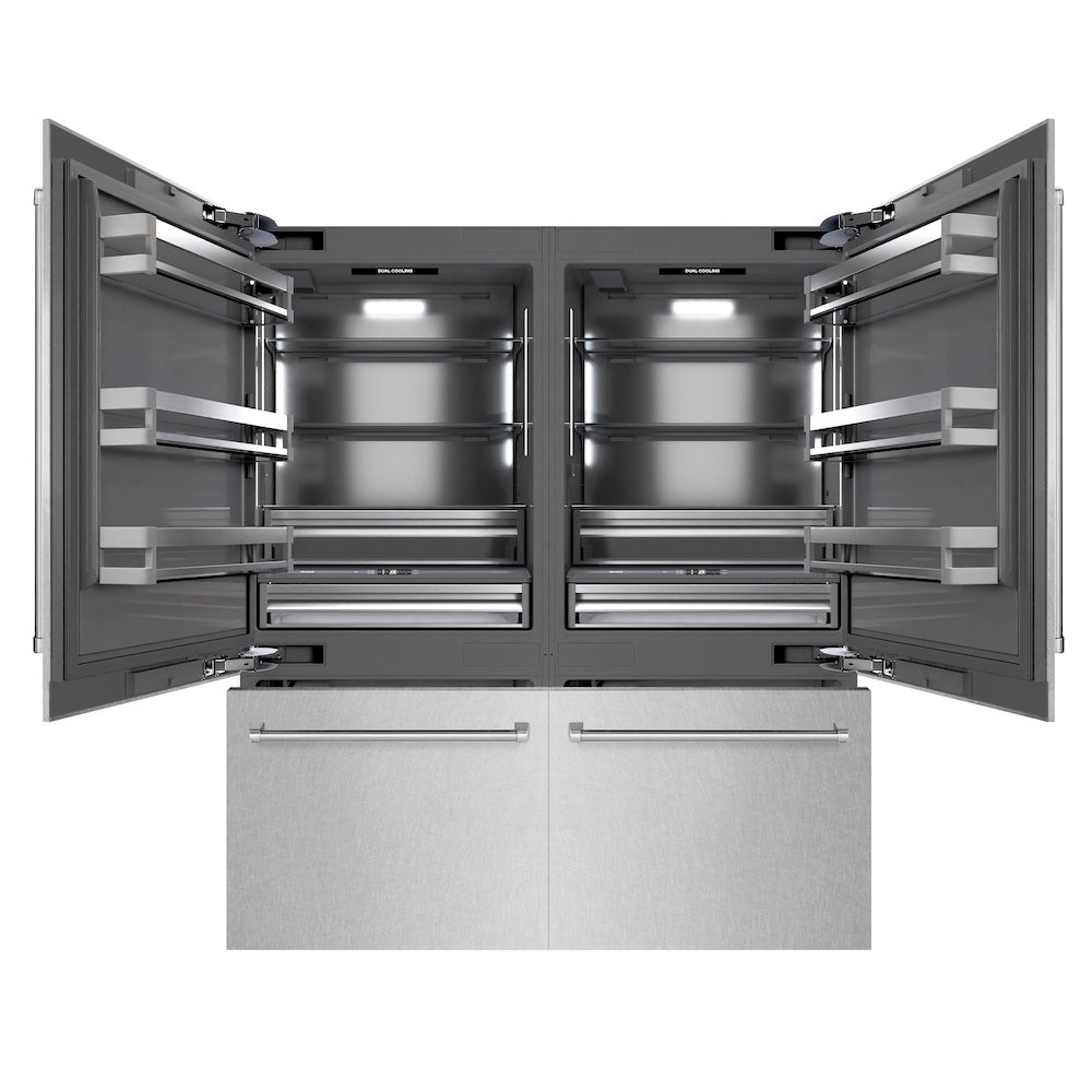 ZLINE 72 in. 39.6 cu. ft. French Door Built-In Bottom Freezer Refrigerator with Water Dispensers and Ice Makers in Satin Stainless Steel with Graphite Gray Interior (GRBIT-SN-72)