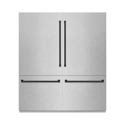 ZLINE Autograph Edition 72 in. 39.6 cu. ft. French Door Built-In Bottom Freezer Refrigerator with Water Dispensers and Ice Makers in Satin Stainless Steel with Graphite Gray Interior and Matte Black Accents (GRBITZ-SN-72-MB)
