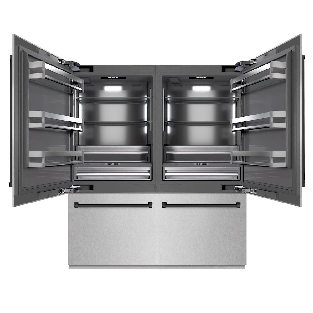 ZLINE Autograph Edition 72 in. 39.6 cu. ft. French Door Built-In Bottom Freezer Refrigerator with Water Dispensers and Ice Makers in Satin Stainless Steel with Graphite Gray Interior and Matte Black Accents (GRBITZ-SN-72-MB)