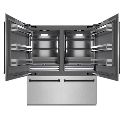 ZLINE Autograph Edition 72 in. 39.6 cu. ft. French Door Built-In Bottom Freezer Refrigerator with Water Dispensers and Ice Makers in Satin Stainless Steel with Graphite Gray Interior and Matte Black Accents (GRBITZ-SN-72-MB)