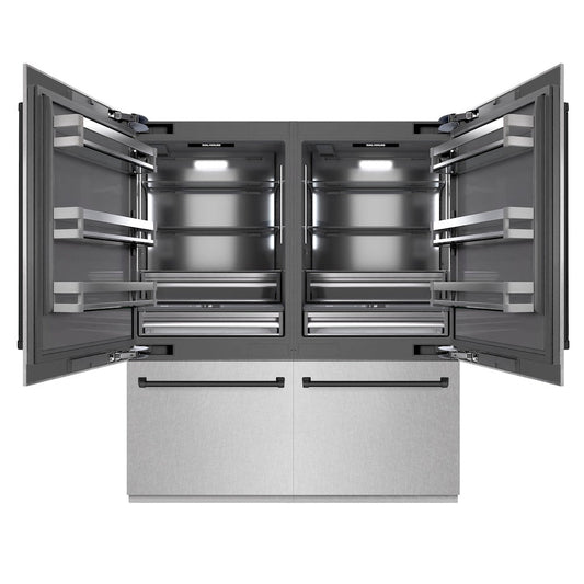 ZLINE Autograph Edition 72 in. 39.6 cu. ft. French Door Built-In Bottom Freezer Refrigerator with Water Dispensers and Ice Makers in Satin Stainless Steel with Graphite Gray Interior and Matte Black Accents (GRBITZ-SN-72-MB)