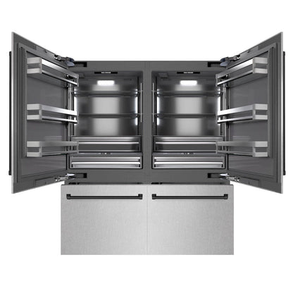 ZLINE Autograph Edition 72 in. 39.6 cu. ft. French Door Built-In Bottom Freezer Refrigerator with Water Dispensers and Ice Makers in Satin Stainless Steel with Graphite Gray Interior and Matte Black Accents (GRBITZ-SN-72-MB)