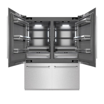 ZLINE 60 in. 32.2 cu. ft. French Door Built-In Bottom Freezer Refrigerator with Water Dispensers and Ice Makers in Satin Stainless Steel with Graphite Gray Interior (GRBIV-SN-60)