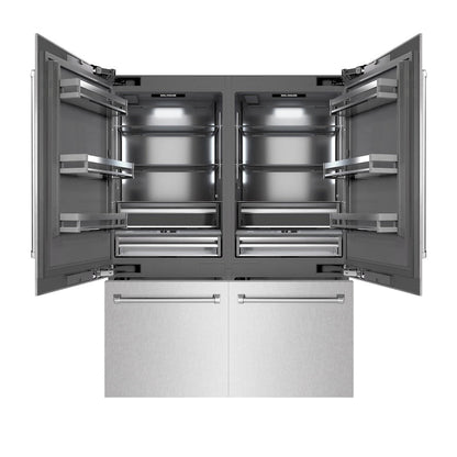 ZLINE 60 in. 32.2 cu. ft. French Door Built-In Bottom Freezer Refrigerator with Water Dispensers and Ice Makers in Satin Stainless Steel with Graphite Gray Interior (GRBIV-SN-60)