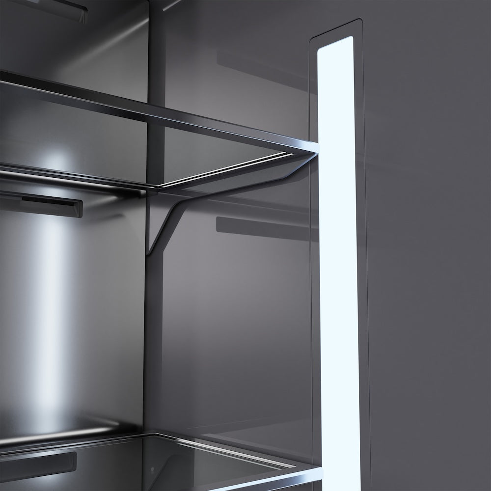 ZLINE Autograph Edition 60 in. 32.2 cu. ft. French Door Built-In Bottom Freezer Refrigerator with Water Dispenser and Ice Maker in Satin Stainless Steel with Graphite Gray Interior and Polished Gold Accents (GRBIVZ-SN-60-G)