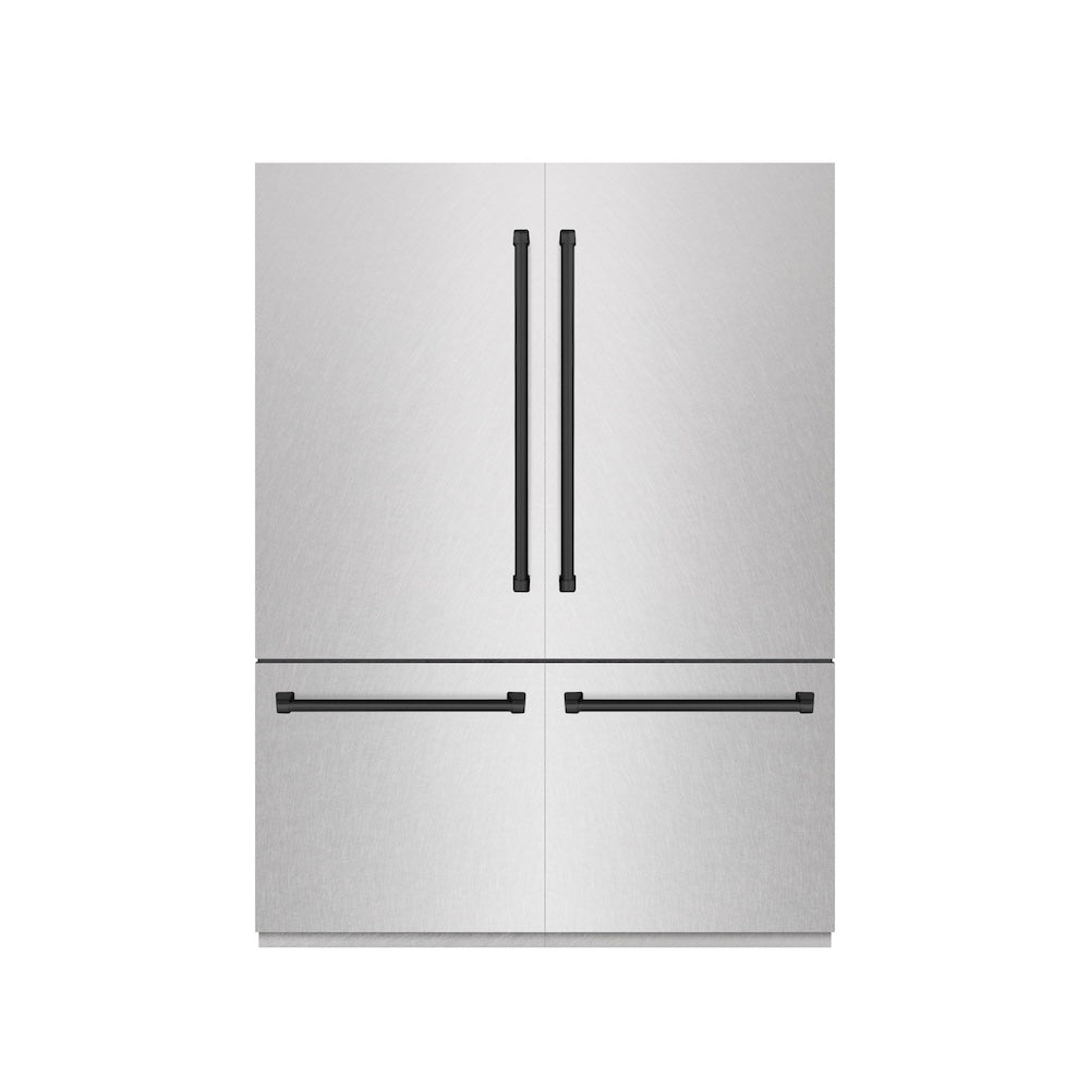 ZLINE Autograph Edition 60 in. 32.2 cu. ft. French Door Built-In Bottom Freezer Refrigerator with Water Dispenser and Ice Maker in Satin Stainless Steel with Graphite Gray Interior and Matte Black Accents (GRBIVZ-SN-60-MB)