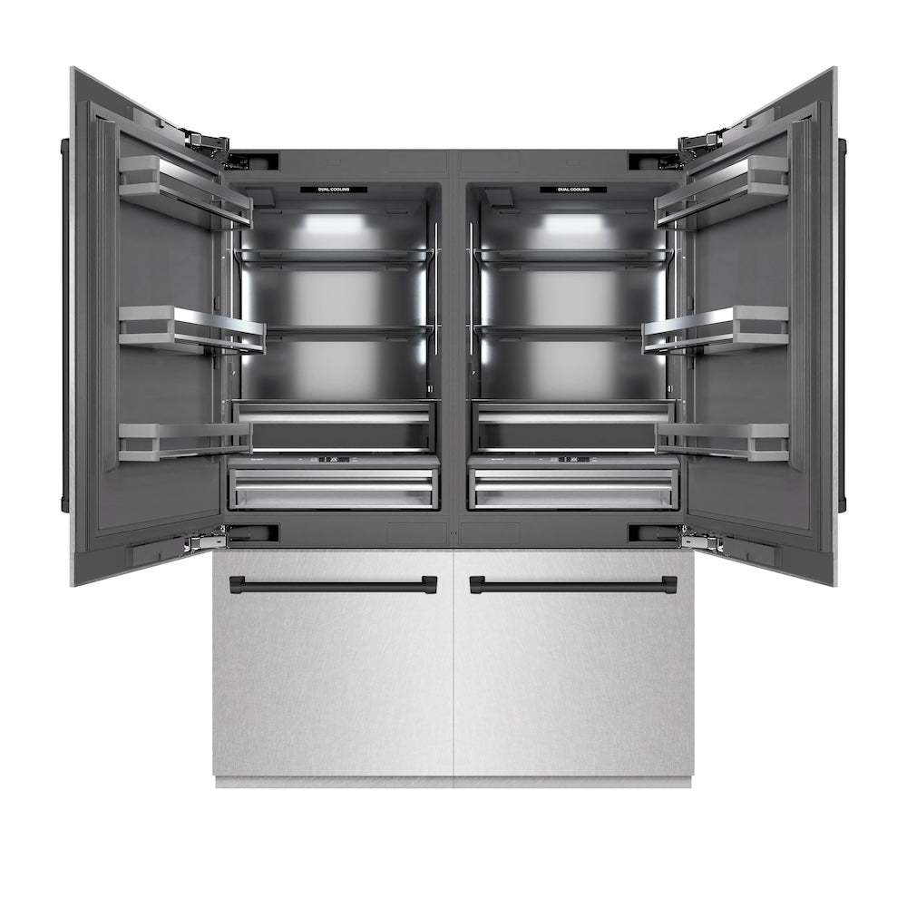 ZLINE Autograph Edition 60 in. 32.2 cu. ft. French Door Built-In Bottom Freezer Refrigerator with Water Dispenser and Ice Maker in Satin Stainless Steel with Graphite Gray Interior and Matte Black Accents (GRBIVZ-SN-60-MB)