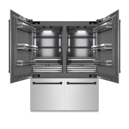 ZLINE Autograph Edition 60 in. 32.2 cu. ft. French Door Built-In Bottom Freezer Refrigerator with Water Dispenser and Ice Maker in Satin Stainless Steel with Graphite Gray Interior and Matte Black Accents (GRBIVZ-SN-60-MB)