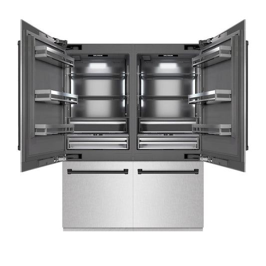 ZLINE Autograph Edition 60 in. 32.2 cu. ft. French Door Built-In Bottom Freezer Refrigerator with Water Dispenser and Ice Maker in Satin Stainless Steel with Graphite Gray Interior and Matte Black Accents (GRBIVZ-SN-60-MB)