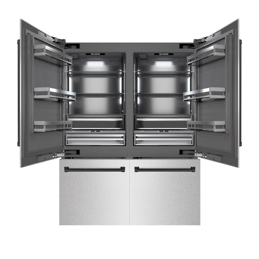ZLINE Autograph Edition 60 in. 32.2 cu. ft. French Door Built-In Bottom Freezer Refrigerator with Water Dispenser and Ice Maker in Satin Stainless Steel with Graphite Gray Interior and Matte Black Accents (GRBIVZ-SN-60-MB)