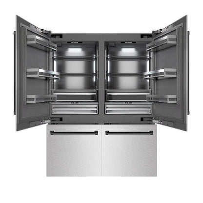 ZLINE Autograph Edition 60 in. 32.2 cu. ft. French Door Built-In Bottom Freezer Refrigerator with Water Dispenser and Ice Maker in Satin Stainless Steel with Graphite Gray Interior and Matte Black Accents (GRBIVZ-SN-60-MB)