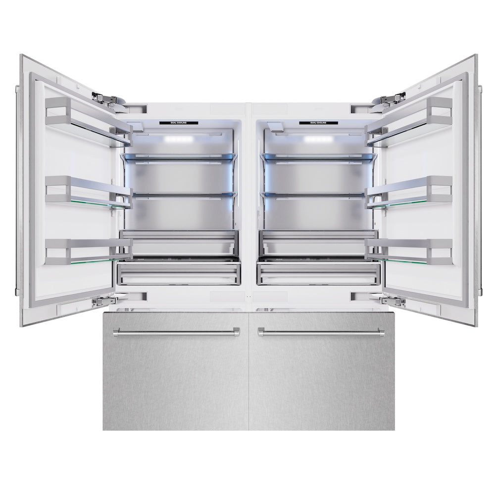 ZLINE 72 in. 39.6 cu. ft. French Door Built-In Bottom Freezer Refrigerator with Water Dispensers and Ice Makers in Satin Stainless Steel (RBIT-SN-72)
