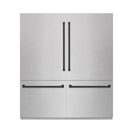 ZLINE Autograph Edition 72 in. 39.6 cu. ft. French Door Built-In Bottom Freezer Refrigerator with Water Dispensers and Ice Makers in Satin Stainless Steel and Matte Black Accents (RBITZ-SN-72-MB)