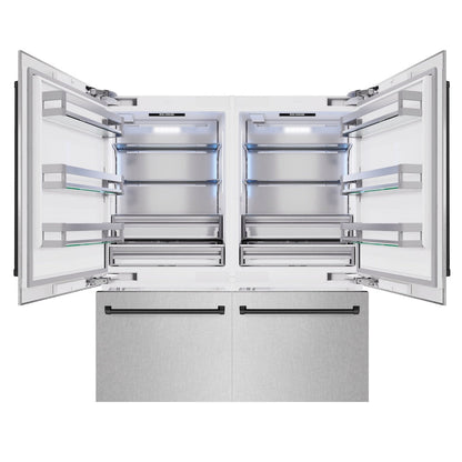 ZLINE Autograph Edition 72 in. 39.6 cu. ft. French Door Built-In Bottom Freezer Refrigerator with Water Dispensers and Ice Makers in Satin Stainless Steel and Matte Black Accents (RBITZ-SN-72-MB)