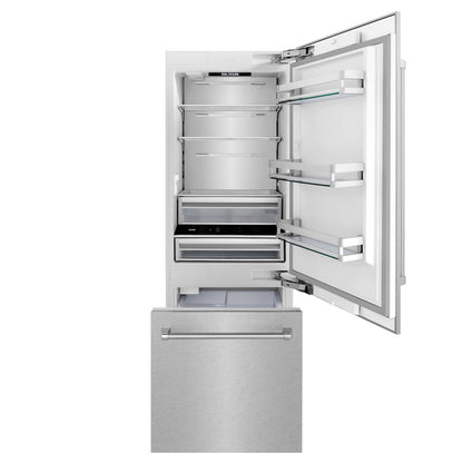 ZLINE 30 in. 16.1 cu. ft. Built-In Bottom Freezer Refrigerator with Water Dispenser and Ice Maker in Satin Stainless Steel (RBIV-SN-30)