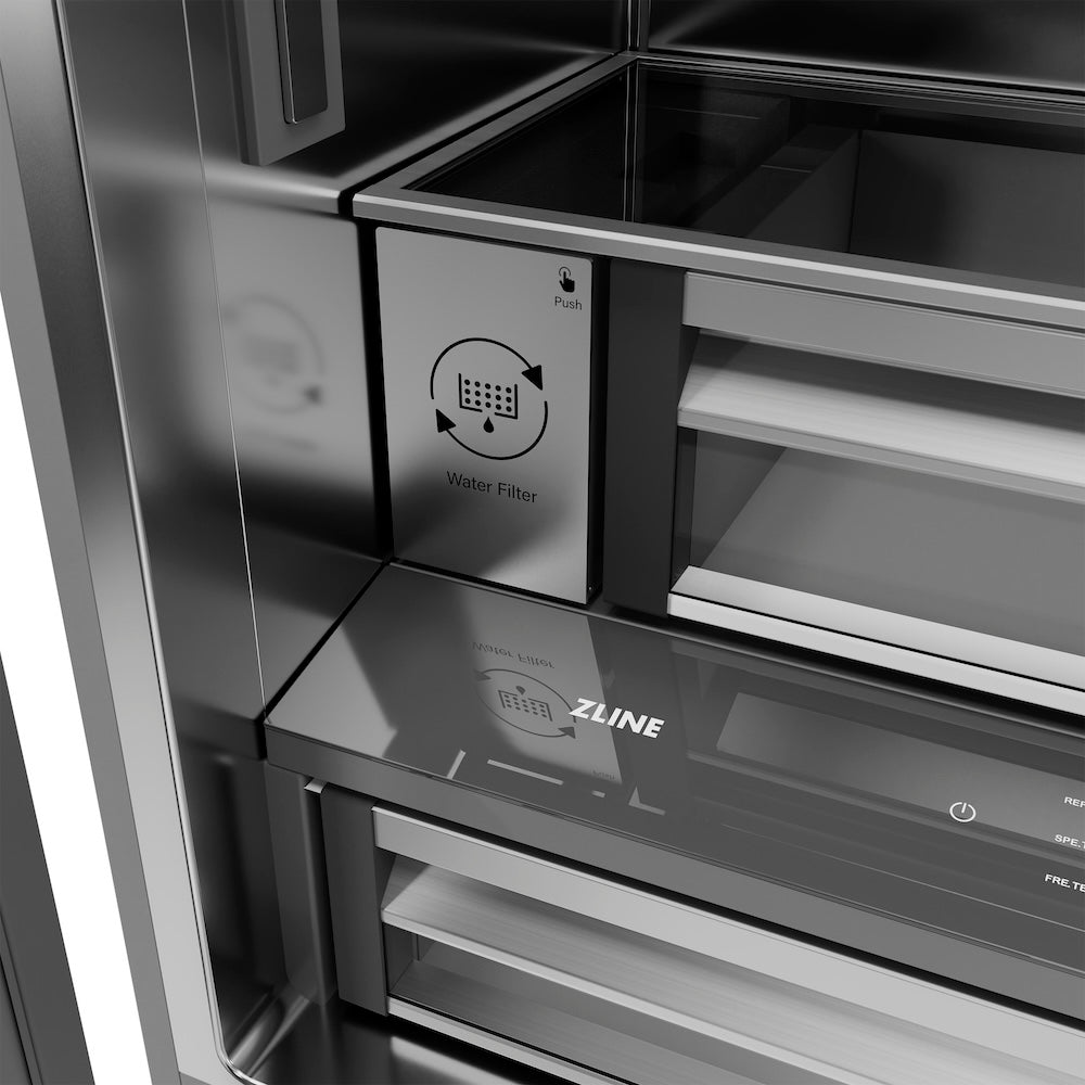ZLINE 36 in. 19.6 cu. ft. French Door Built-In Bottom Freezer Refrigerator with Water Dispenser and Ice Maker in Satin Stainless Steel with Stainless Steel Interior (SRBIV-SN-36)