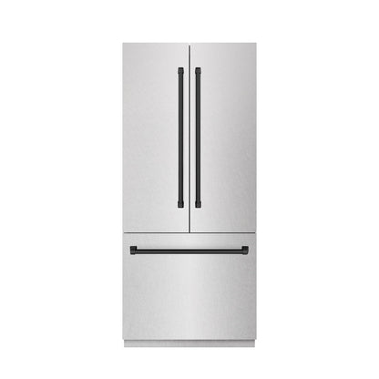 ZLINE Autograph Edition 36 in. 19.6 cu. ft. French Door Built-In Bottom Freezer Refrigerator with Water Dispenser and Ice Maker in Satin Stainless Steel with Stainless Steel Interior and Matte Black Accents (SRBIVZ-SN-36-MB)