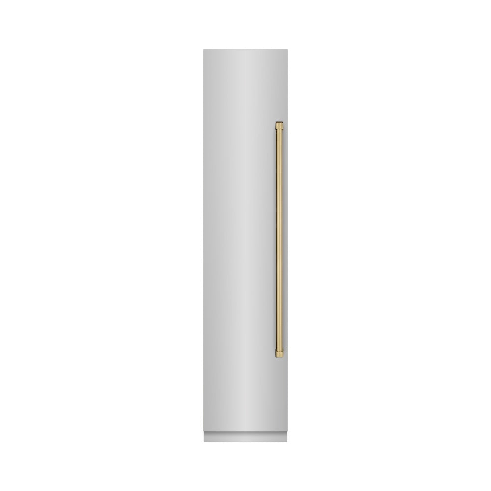 ZLINE Autograph Edition 18 in. 8.6 cu. ft. Left Hinge Column Freezer in Stainless Steel with Graphite Gray Interior and Champagne Bronze Accents (RCFVLZ-30418-CB)
