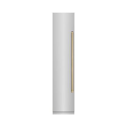 ZLINE Autograph Edition 18 in. 8.6 cu. ft. Left Hinge Column Freezer in Stainless Steel with Graphite Gray Interior and Champagne Bronze Accents (RCFVLZ-30418-CB)