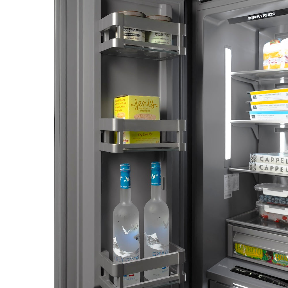 ZLINE Autograph Edition 18 in. 8.6 cu. ft. Left Hinge Column Freezer in Stainless Steel with Graphite Gray Interior and Polished Gold Accents (RCFVLZ-30418-G)