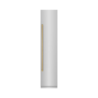 ZLINE Autograph Edition 18 in. 8.6 cu. ft. Right Hinge Column Freezer in Stainless Steel with Graphite Gray Interior and Polished Gold Accents (RCFVRZ-304-18-G)