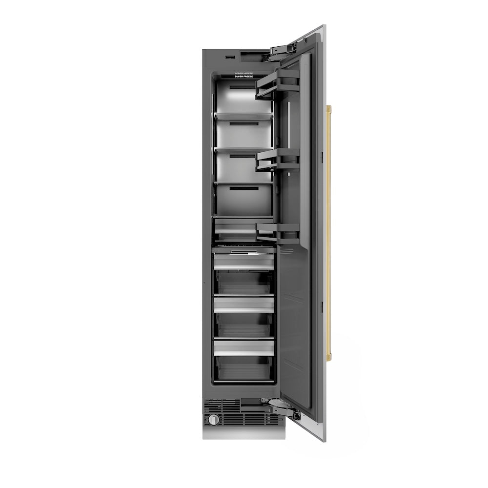 ZLINE Autograph Edition 18 in. 8.6 cu. ft. Right Hinge Column Freezer in Stainless Steel with Graphite Gray Interior and Matte Black Accents (RCFVRZ-30418-MB)