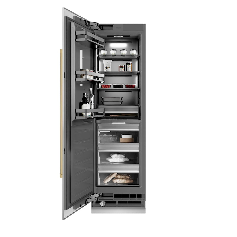 ZLINE Autograph Edition 24 in. 12.4 cu. ft. Column Freezer in Stainless Steel with Graphite Gray Interior and Champagne Bronze Accents (RCFVZ-304-24-CB)