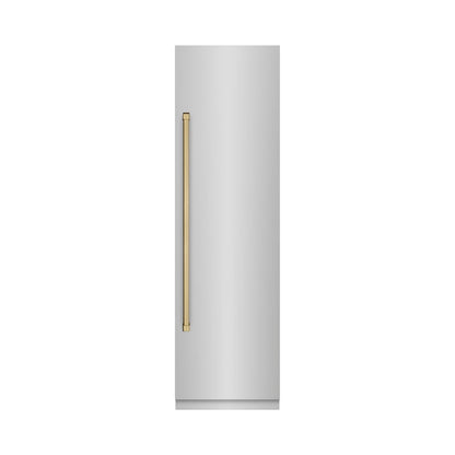 ZLINE Autograph Edition 24 in. 12.5 cu. ft. Column Refrigerator in Stainless Steel with Graphite Gray Interior and Champagne Bronze Accents (RCRVZ-30424-CB)