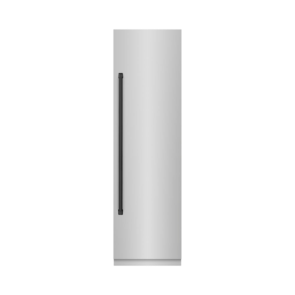 ZLINE Autograph Edition 24 in. 12.5 cu. ft. Column Refrigerator in Stainless Steel with Graphite Gray Interior and Matte Black Accents (RCRVZ-30424-MB)