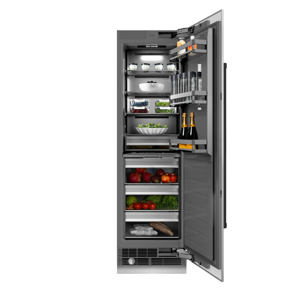 ZLINE Autograph Edition 24 in. 12.5 cu. ft. Column Refrigerator in Stainless Steel with Graphite Gray Interior and Matte Black Accents (RCRVZ-30424-MB)