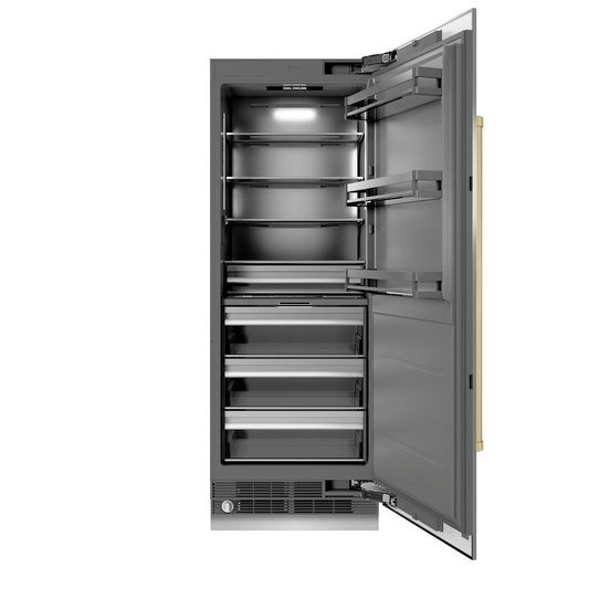 ZLINE Autograph Edition 30 in. 16.7 cu. ft. Column Refrigerator in Stainless Steel with Graphite Gray Interior and Champagne Bronze Accents (RCRVZ-30430-CB)